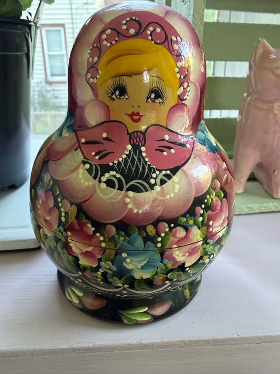 Other - Hand-Painted Russian Nesting Doll - Pink Floral Matryoshka